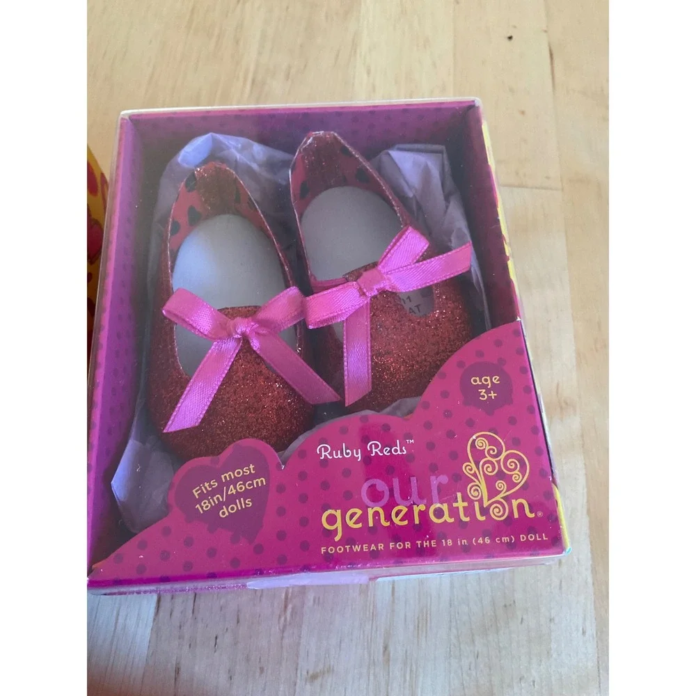 Our Generation 18in Doll Shoe Bundle Run the Show Ruby Reds Petal Toes 3 Pairs